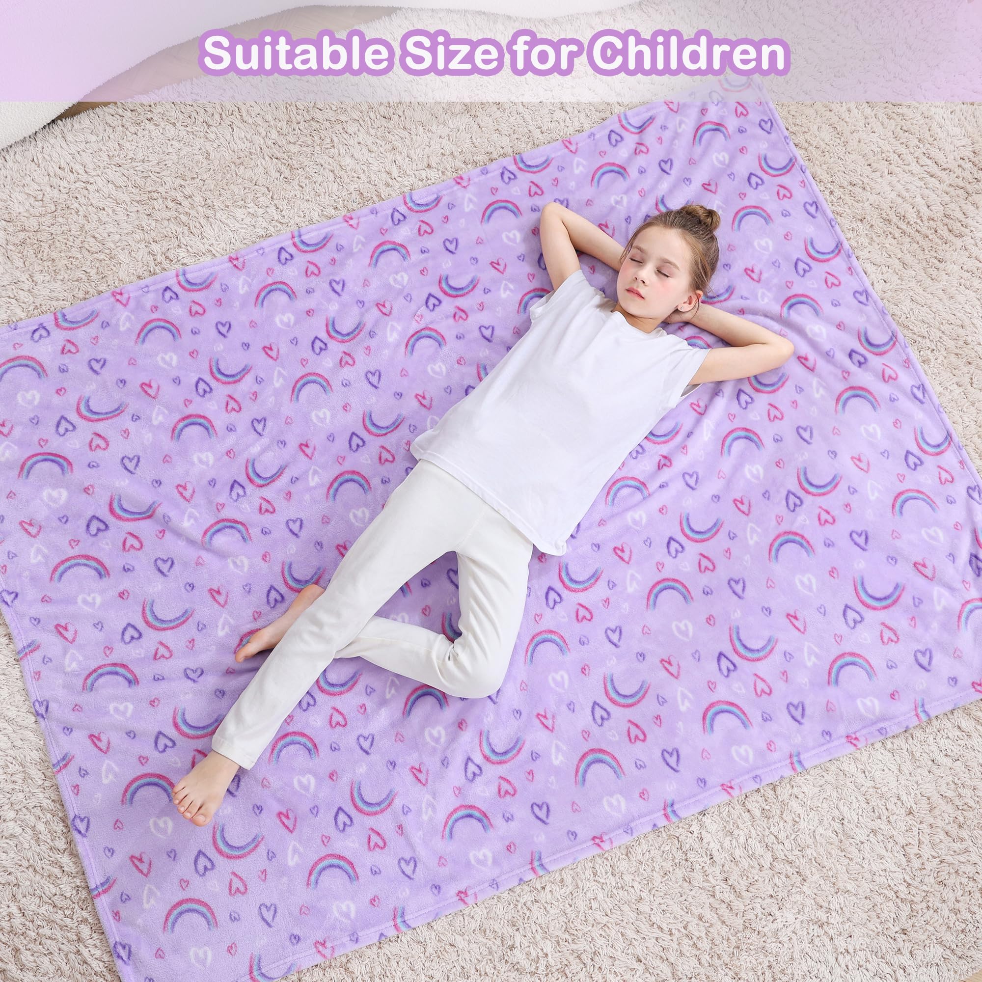Purple Rainbow Kids Throw Blanket for Boys and Girls Soft Cozy Flannel