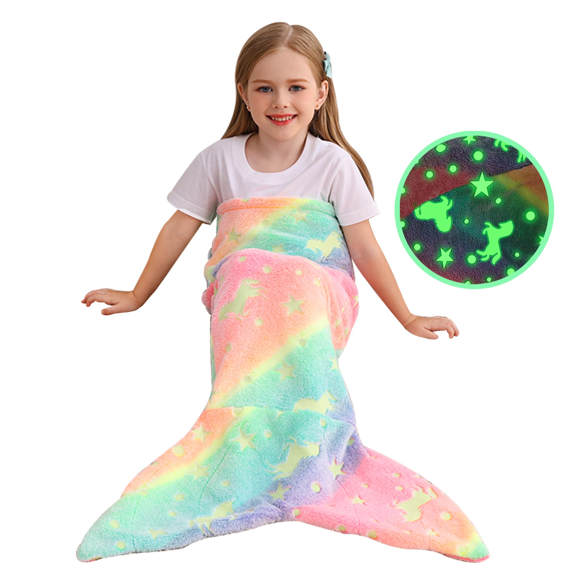 Multicolor Unicorn Kids Mermaid Tail Blanket