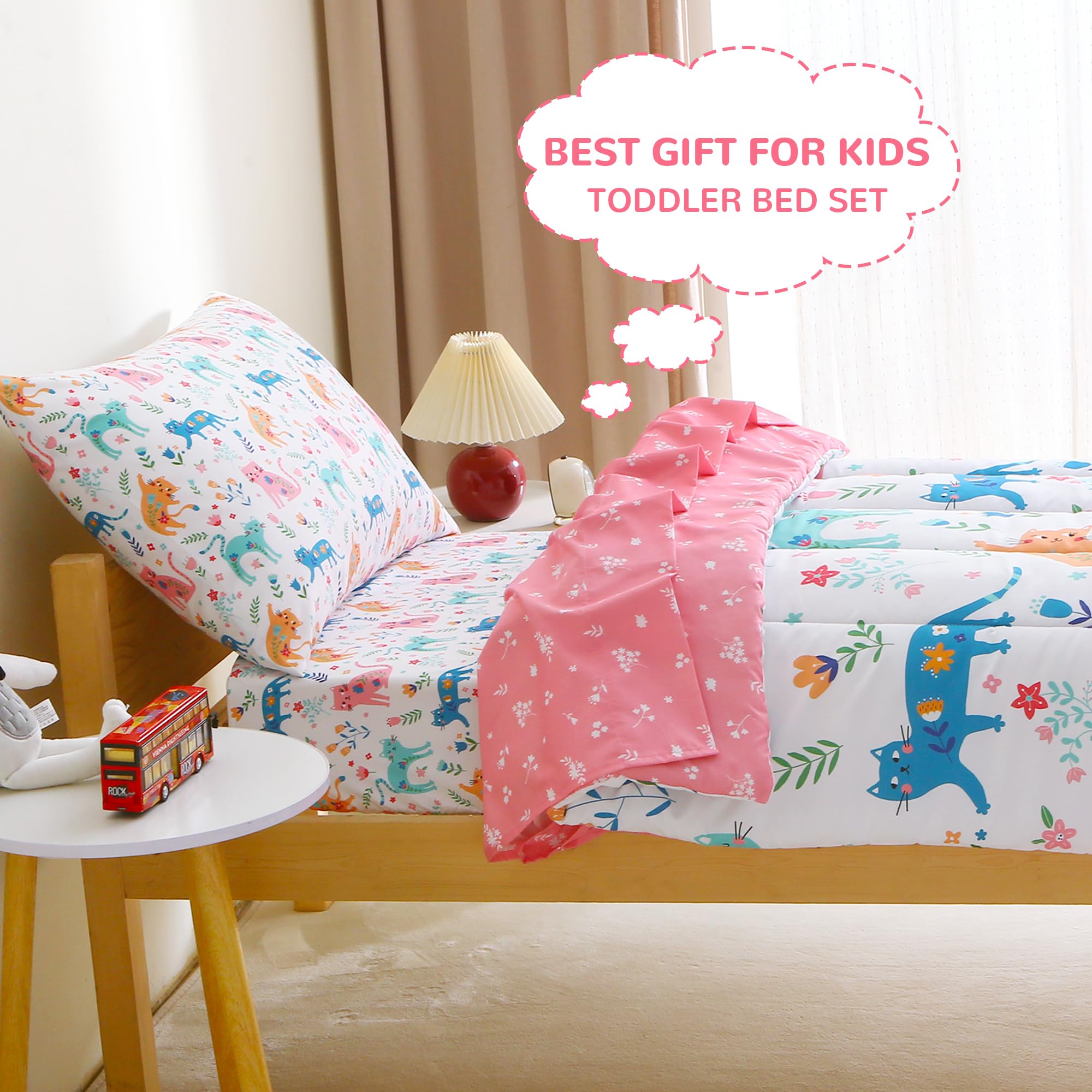 Floral Cat Toddler Comforter Set– 4 Piece