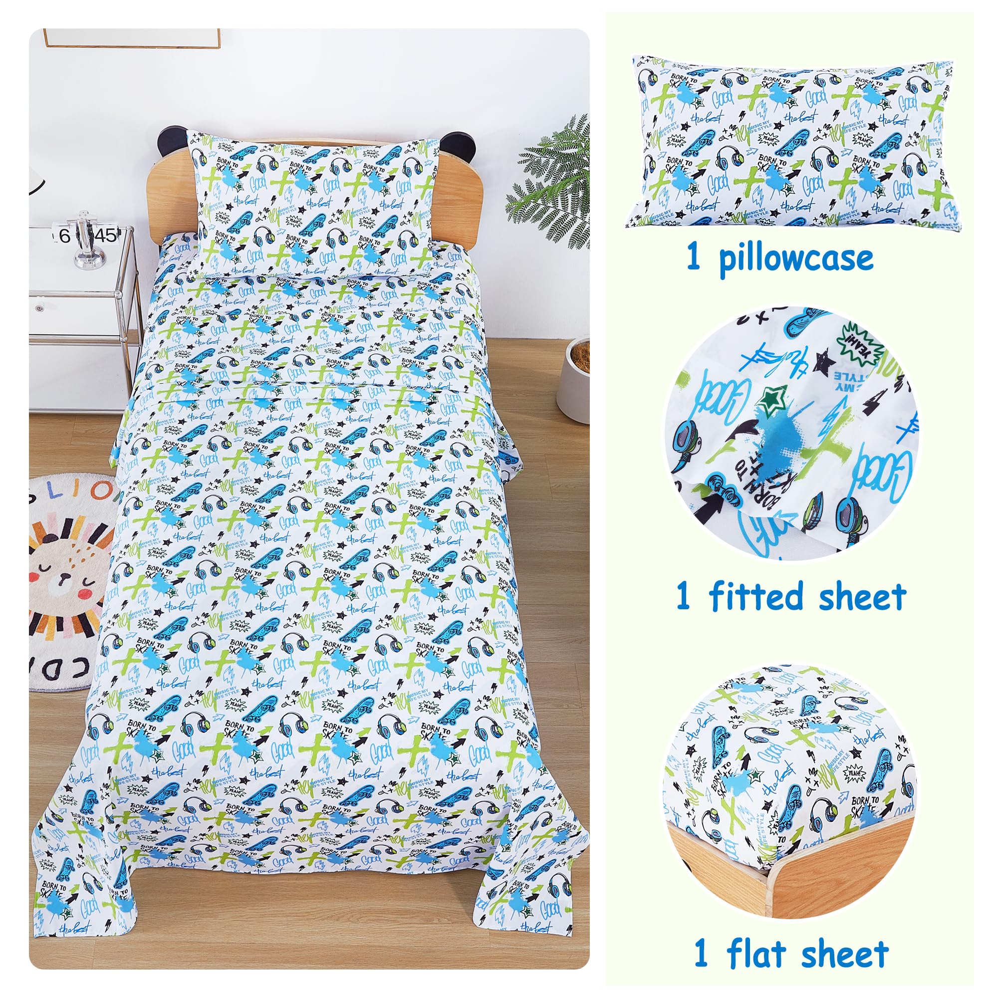 Trendy Skateboard Graffiti Kids Bed Sheet Set