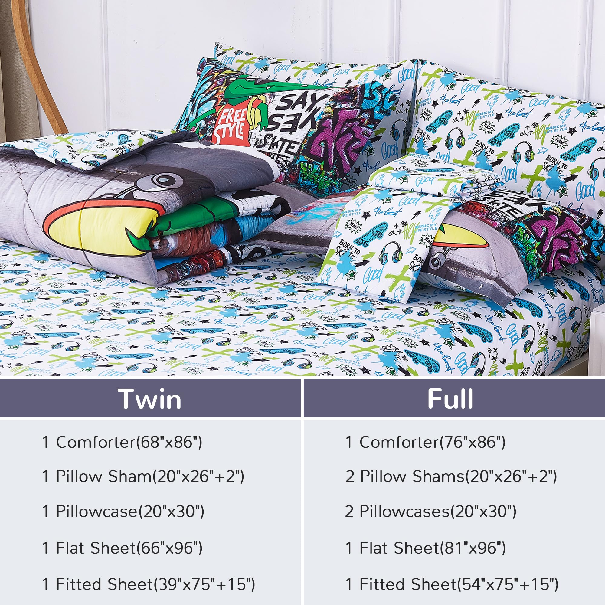 Cool Croc Skateboarder Kids Comforter Sets– 5 or 7 Piece Options