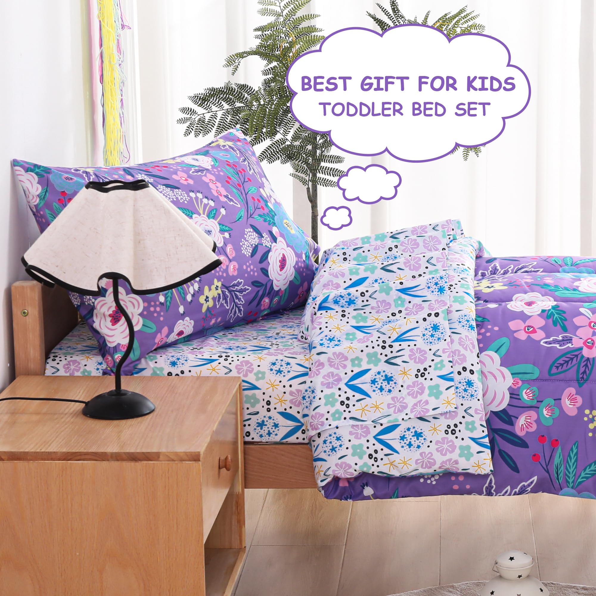 Purple Flower Toddler Comforter Set– 4 Piece
