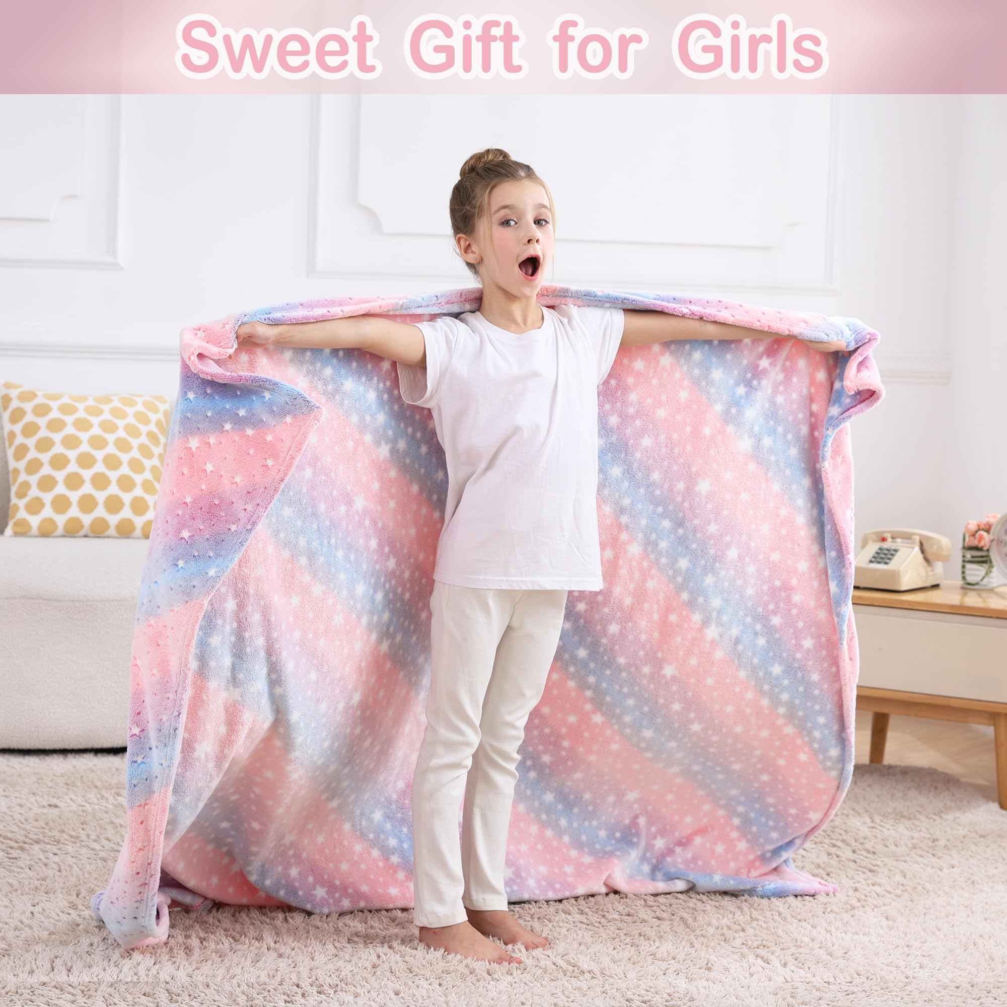 Multicolor Glow Star Kids Throw Blanket for Boys and Girls Soft Cozy Flannel