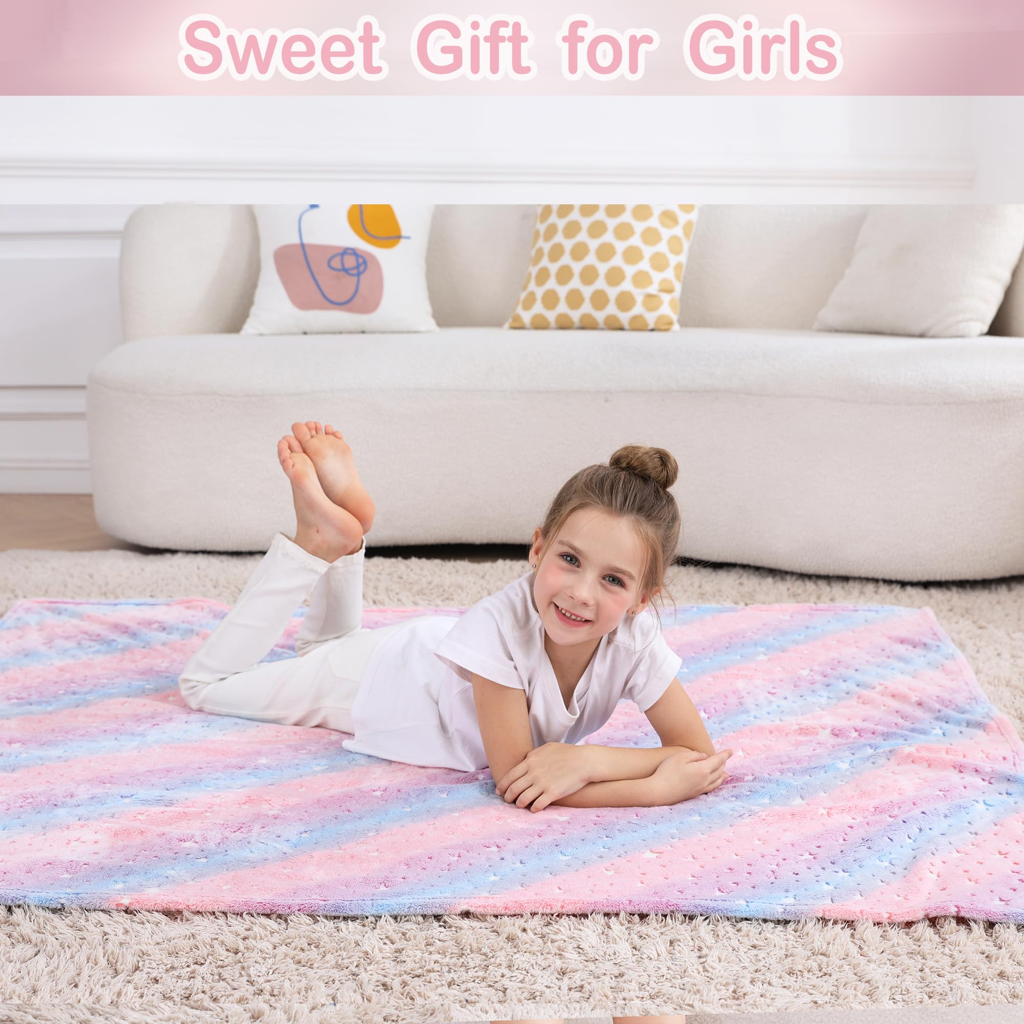 Multicolor Glow Star Kids Throw Blanket for Boys and Girls Soft Cozy Flannel