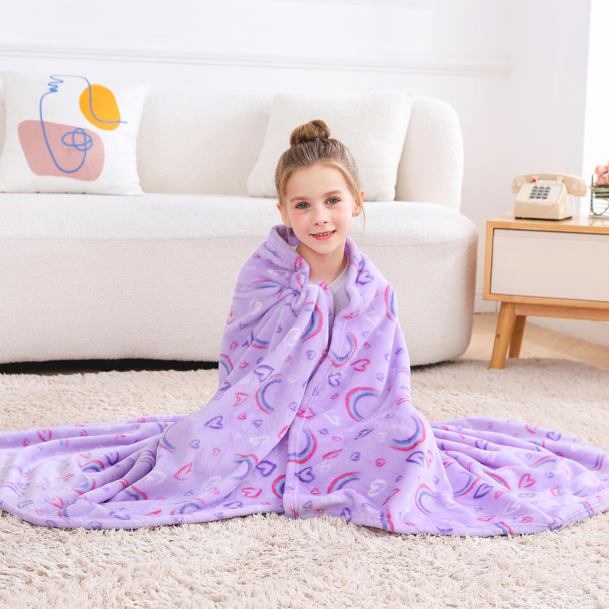 Purple Rainbow Kids Throw Blanket for Boys and Girls Soft Cozy Flannel