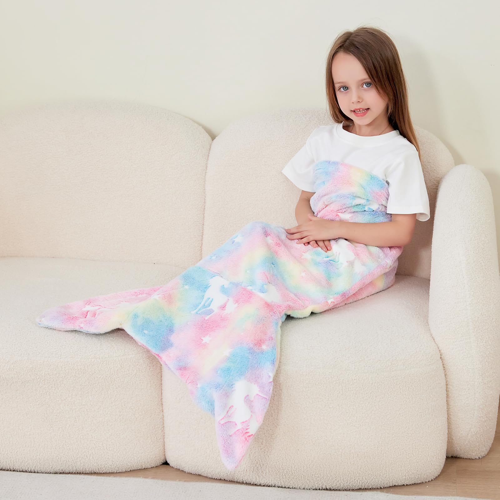 Tie-dye Unicorn Kids Mermaid Tail Blanket