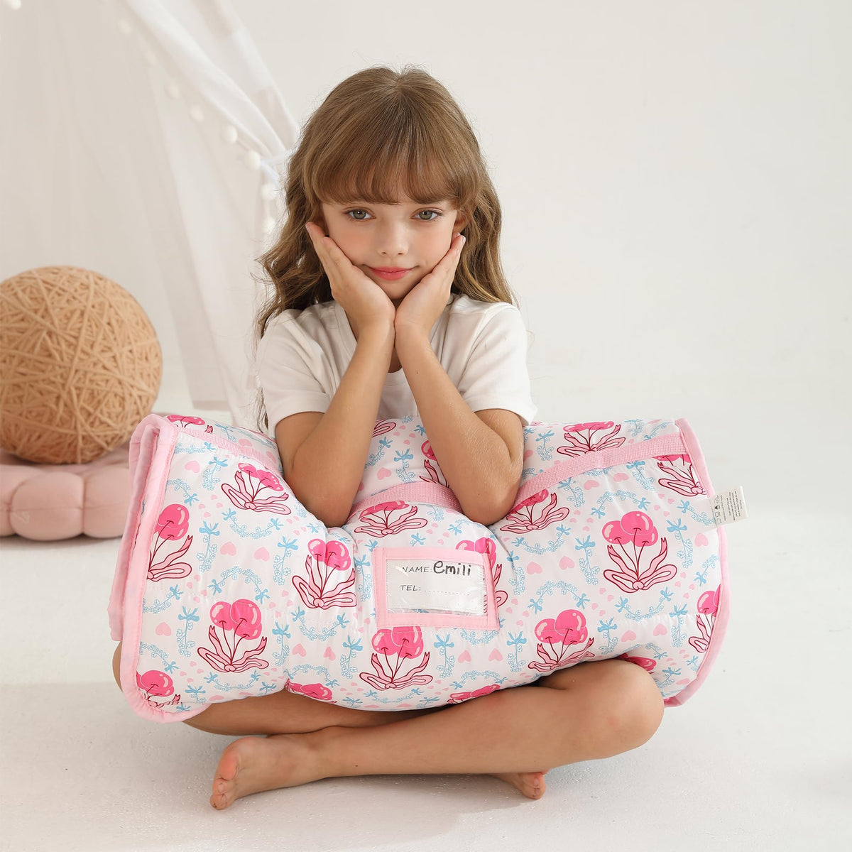 Pink Cherry Toddler Nap Mat with Pillow & Blanket