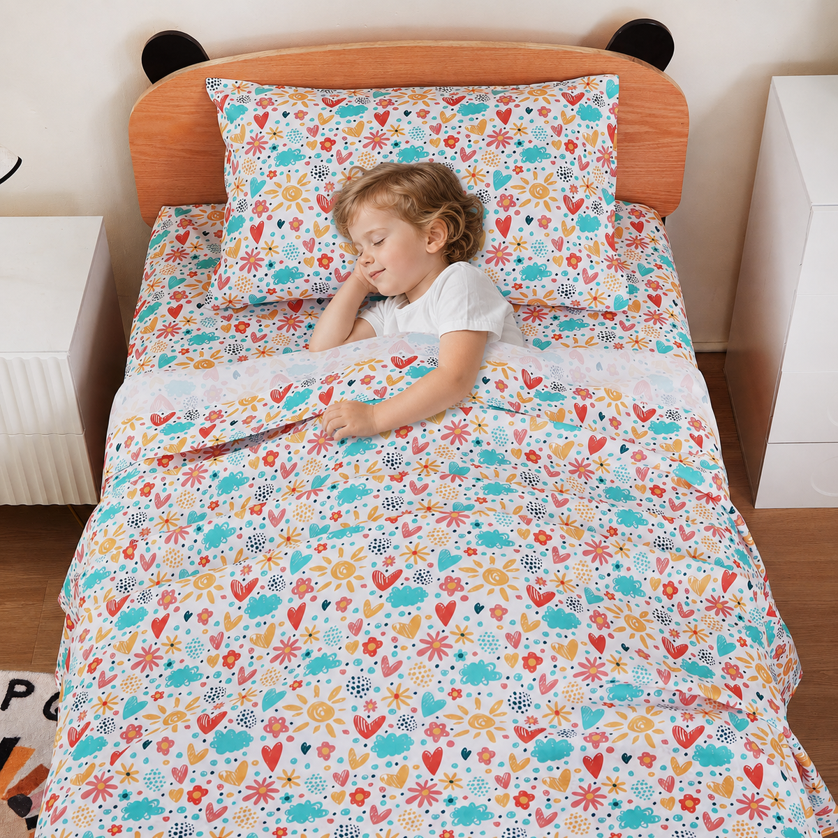 Colorful Flower Love Kids Microfiber Bed Sheet Set Deep Pocket Soft & Breathable