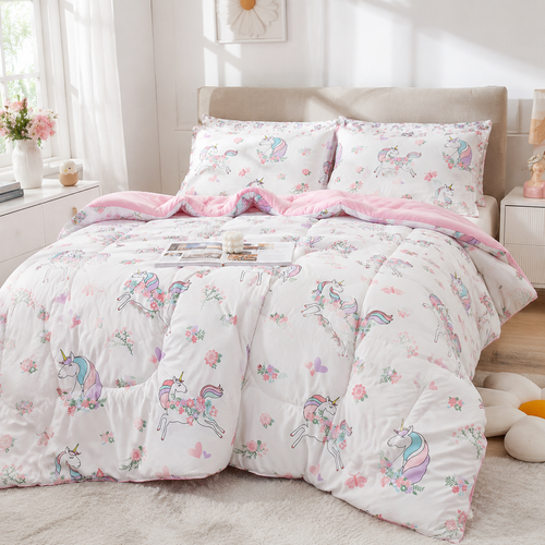 Dreamy Unicorn Floral Bedding Set for Kids– 5 or 7 Piece Options