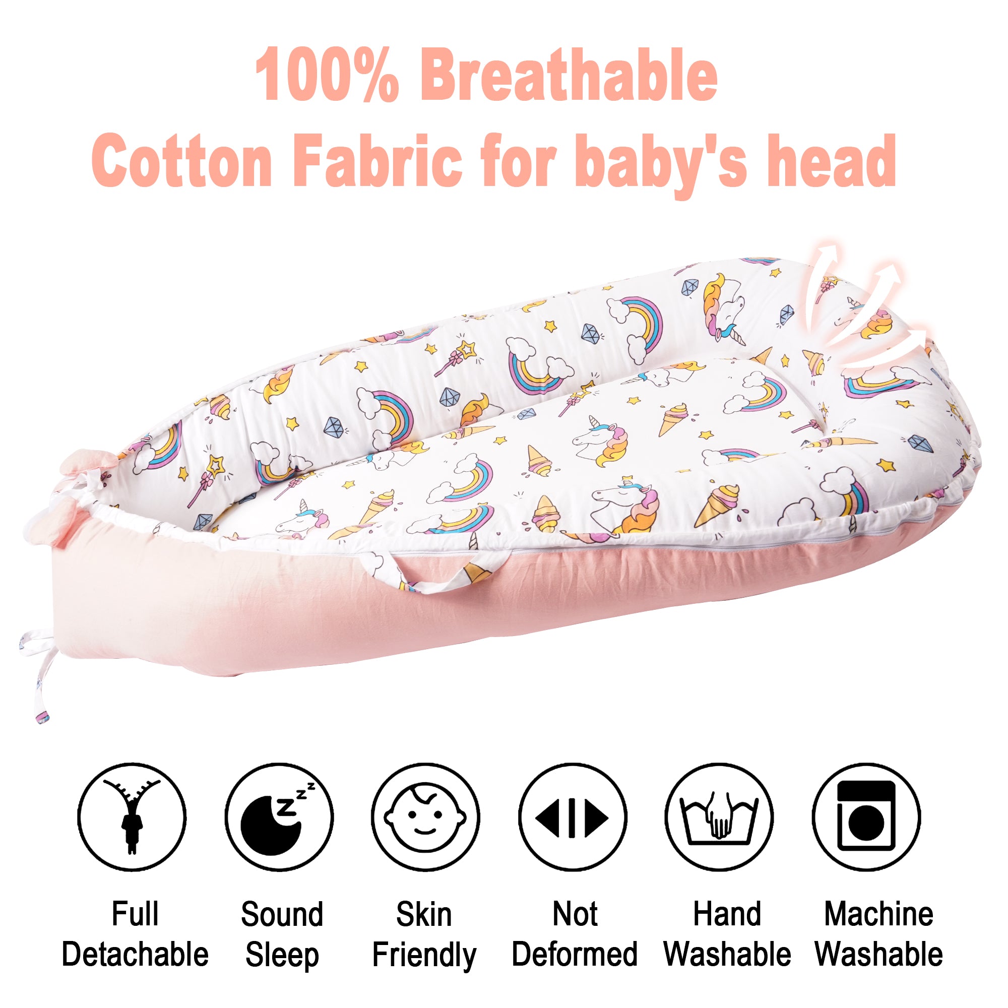 Unicorn Baby Lounger - Baby Nest Co Sleeper for Baby Bed, Soft & Breathable Portable Cotton Newborn Lounger Nest for Crib Bassinet