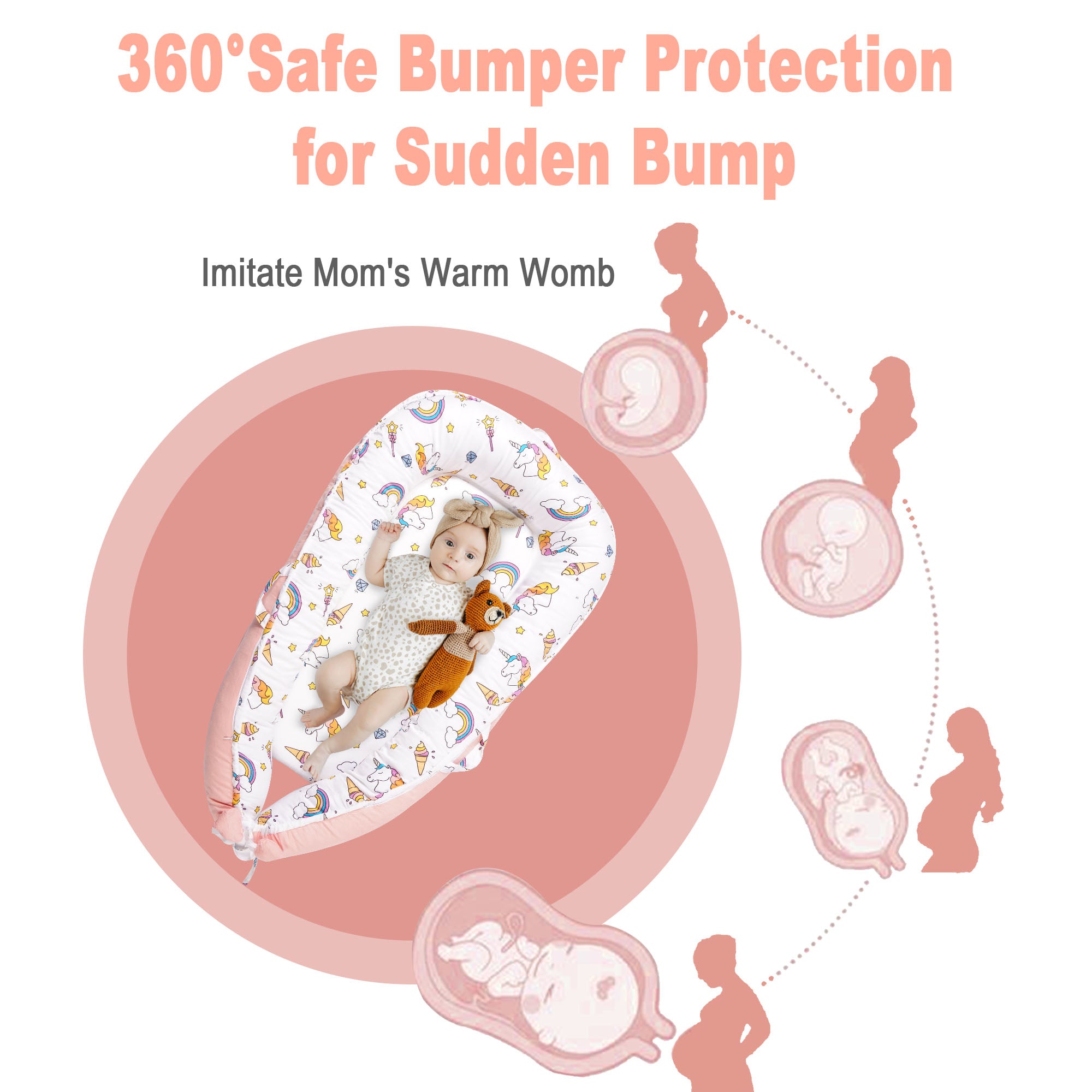 Unicorn Baby Lounger - Baby Nest Co Sleeper for Baby Bed, Soft & Breathable Portable Cotton Newborn Lounger Nest for Crib Bassinet