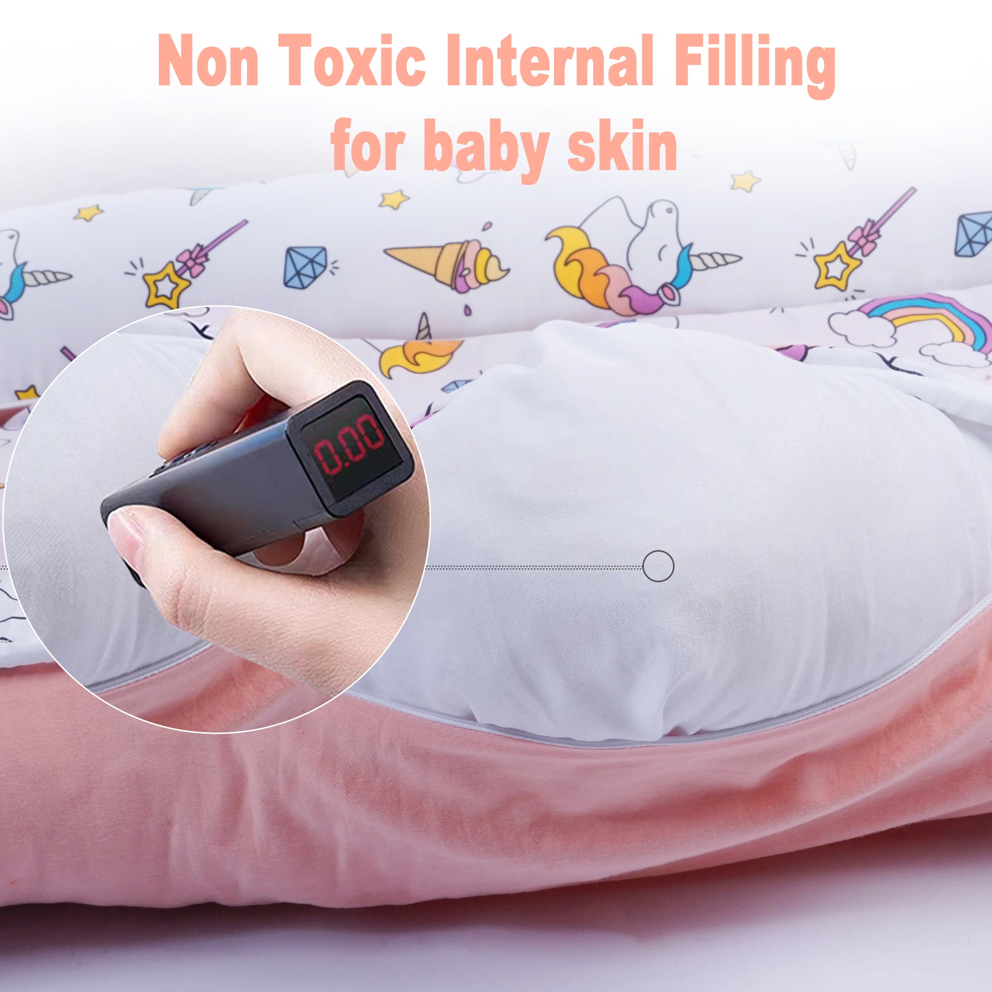 Unicorn Baby Lounger - Baby Nest Co Sleeper for Baby Bed, Soft & Breathable Portable Cotton Newborn Lounger Nest for Crib Bassinet