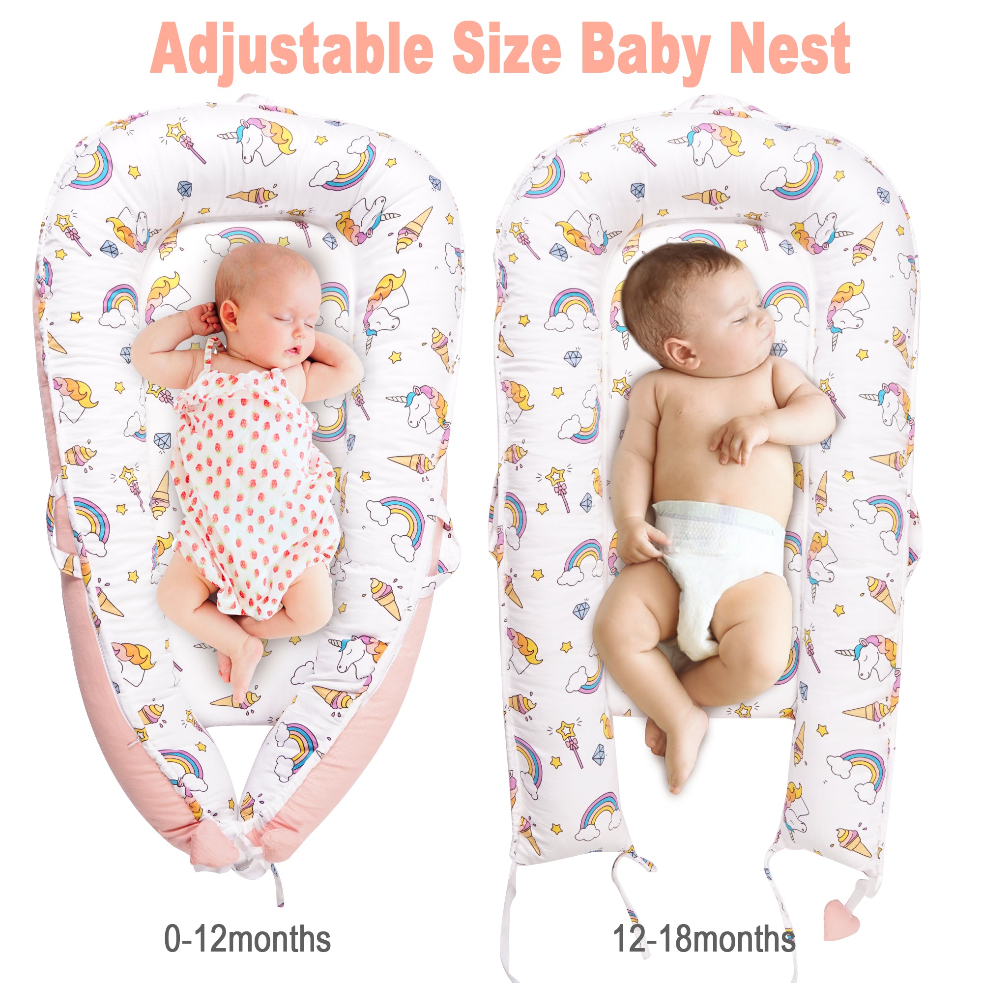 Unicorn Baby Lounger - Baby Nest Co Sleeper for Baby Bed, Soft & Breathable Portable Cotton Newborn Lounger Nest for Crib Bassinet
