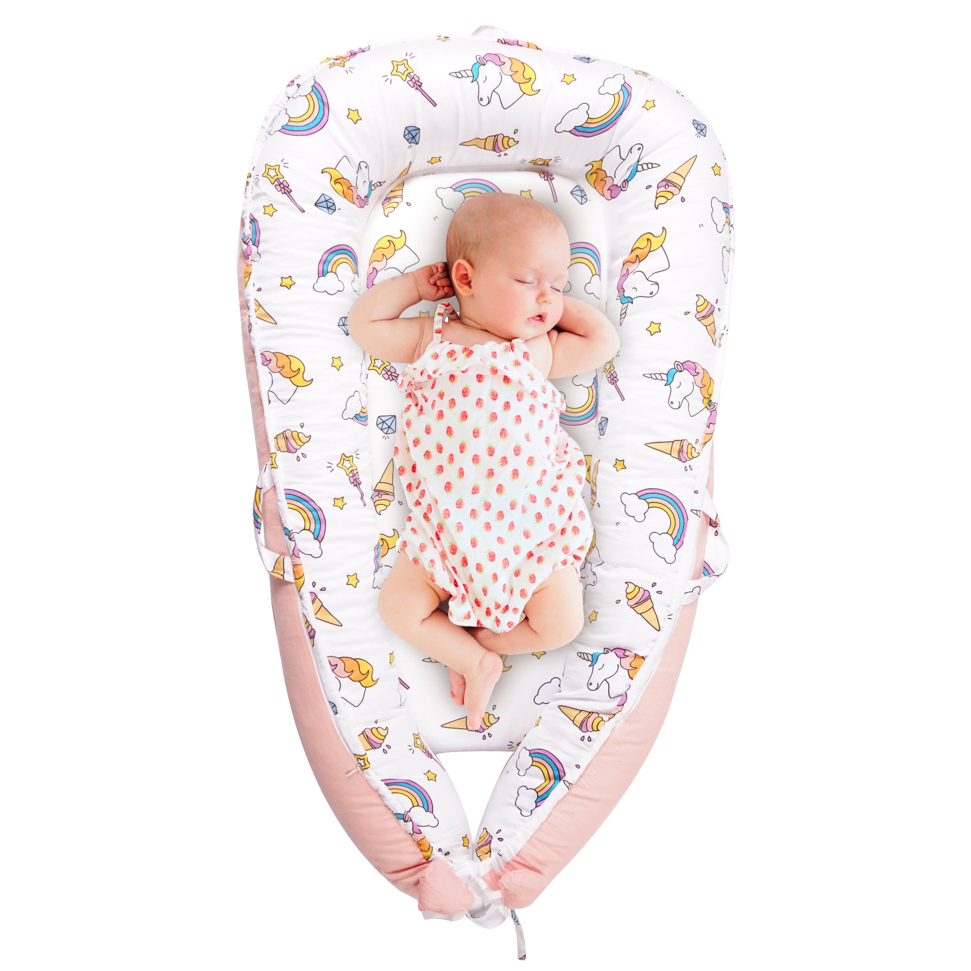 Chaise longue licorne pour bébé - Co-dormeur pour lit bébé, nid de couchage portable en coton doux et respirant pour nouveau-né pour berceau
